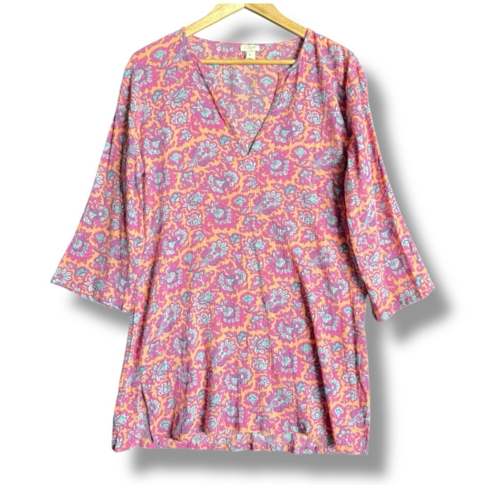 J Crew Womens Paisley Tunic Top Size Medium Oversized Cotton Boho Indie Artsy‎